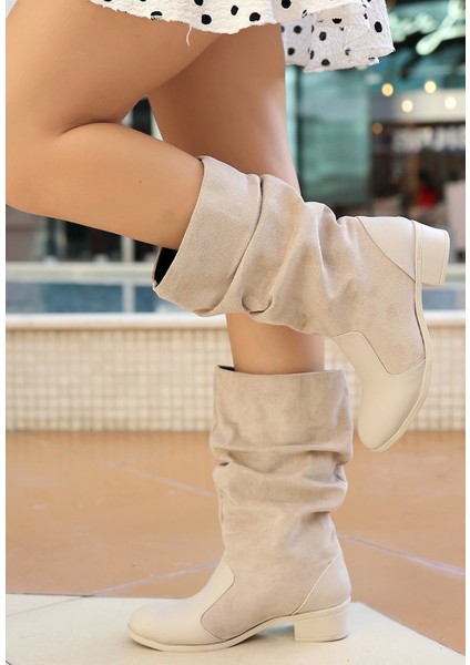 Jolin Bej Cilt Süet Detaylı Çizme modelleri