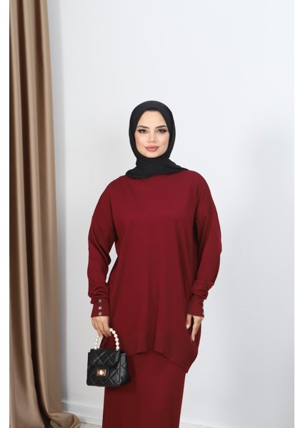 Düğme Detaylı Merserize Etekli Takım modelleri