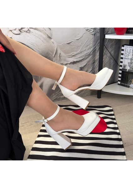 Kawer Beyaz Cilt Topuklu Ayakkabı indirimleri