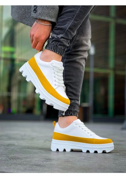 KB-056 Kuback Beyaz Sarı Detaylı Beyaz Yüksek Taban Günlük Spor Ayakkabı fiyatları