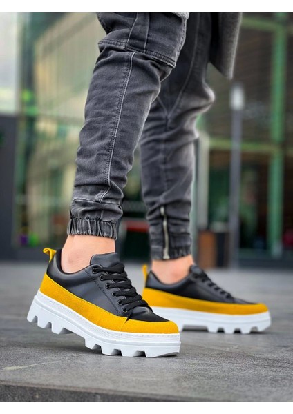 KB-056 Kuback Siyah Sarı Detaylı Beyaz Yüksek Taban Günlük Spor Ayakkabı fiyatları