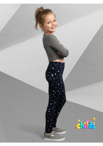 Leopar Desen Çelik Interlok Her Mevsime Uygun Nervürlü Kız Çocuk Tayt modelleri