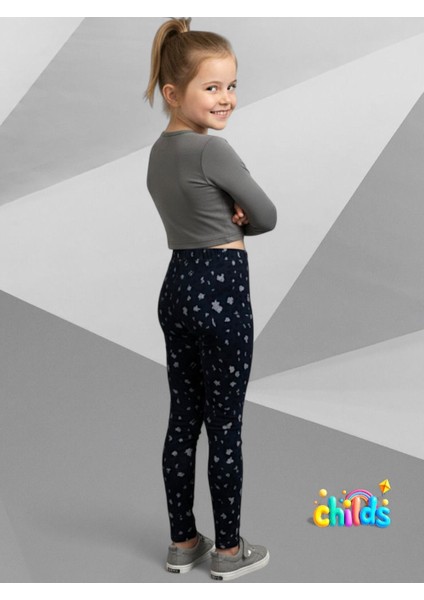 Leopar Desen Çelik Interlok Her Mevsime Uygun Nervürlü Kız Çocuk Tayt fırsatları