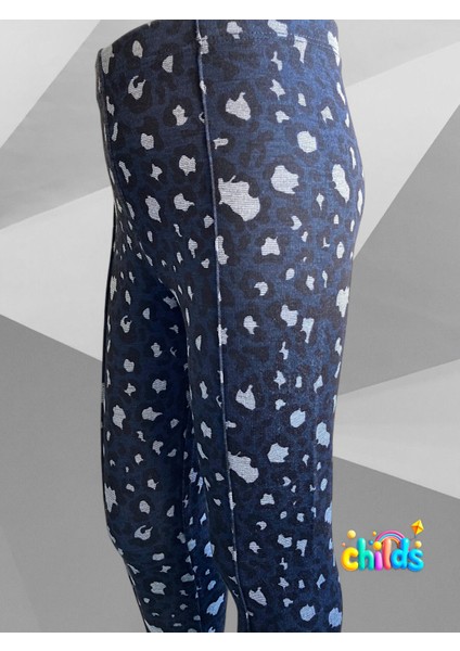 Leopar Desen Çelik Interlok Her Mevsime Uygun Nervürlü Kız Çocuk Tayt indirimleri