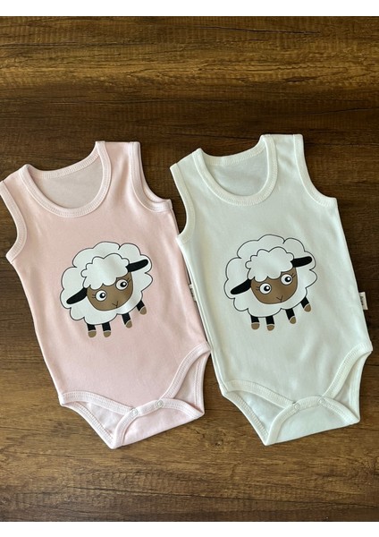 2 Adet Kolsuz Bebek Badi Body Zıbın Alttan Çıtçıtlı Bisiklet Yaka Yenidoğan Kuzu Desen