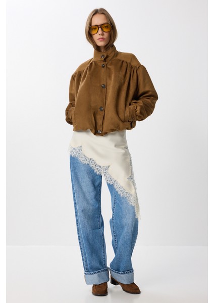 Vatkalı Süet Bomber Ceket LFG0155 Taba