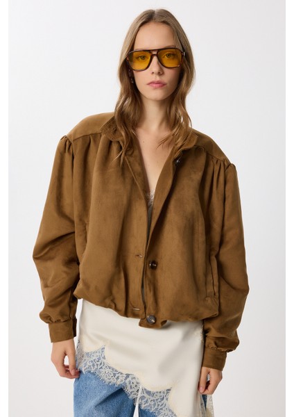 Vatkalı Süet Bomber Ceket LFG0155 Taba modelleri