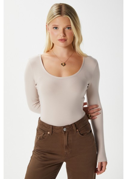 Kadın Heat Lux Touch U Yaka Bej Uzun Kol Soft Bluz fırsatları