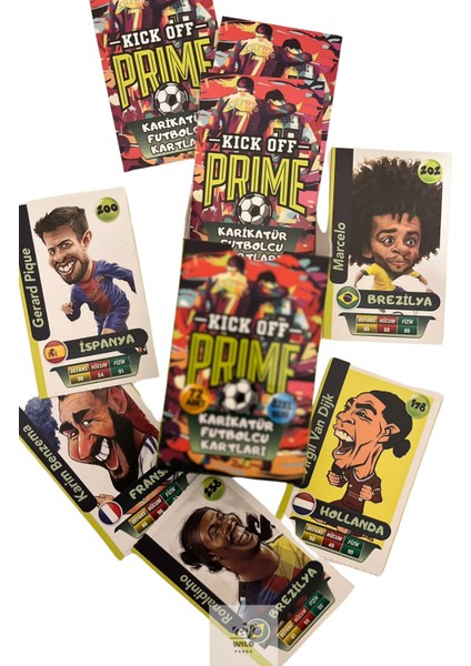 Kick Off Prime Karikatür Futbolcu Kartları 72 Adet Özel Seri Kutulu