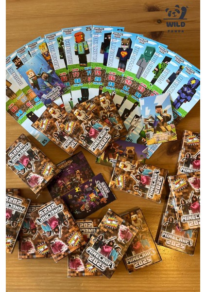 Mine Craft 2025 Yeni Kart+Sticker (48 Mini Kutu)Toplam 288 Kart 48 Sticker Dev Kutulu modelleri