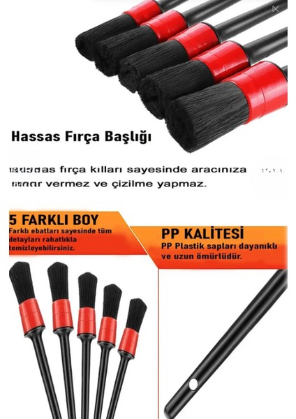 Oto Detay Fırçası Seti 5'li Kaliteli Detaylı Farklı Boyutlar, Premium Seri 5li Araba Fırçası indirimleri
