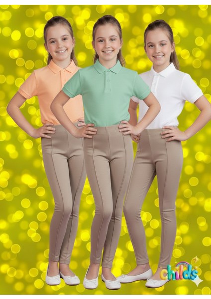 Uzun Çelik Interlok Pamuk Lıkralı Uzun Kız Çocuk Nervürlü Pantolon Tayt