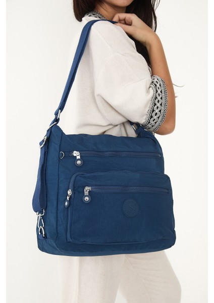 Çok Cepli Ayarlanabilir Çapraz Askılı Kadın Omuz ve Sırt Çantası Büyük Boy Günlük HV3050 Lacivert modelleri