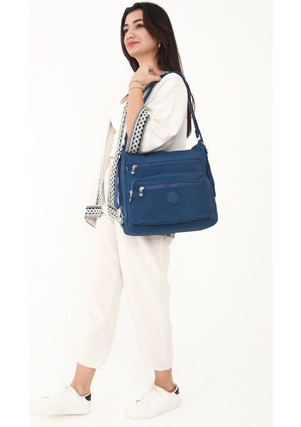 Çok Cepli Ayarlanabilir Çapraz Askılı Kadın Omuz ve Sırt Çantası Büyük Boy Günlük HV3050 Lacivert indirimleri