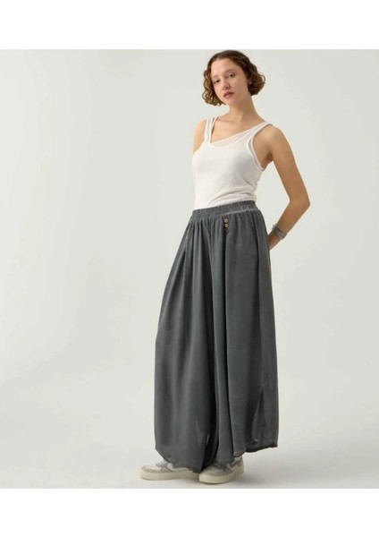 Cepsiz Bol Viskon Pantolon - Gri Renk ŞALVAR-%100 Pamuklu Kumaş.nefes Alan Organik Ürün