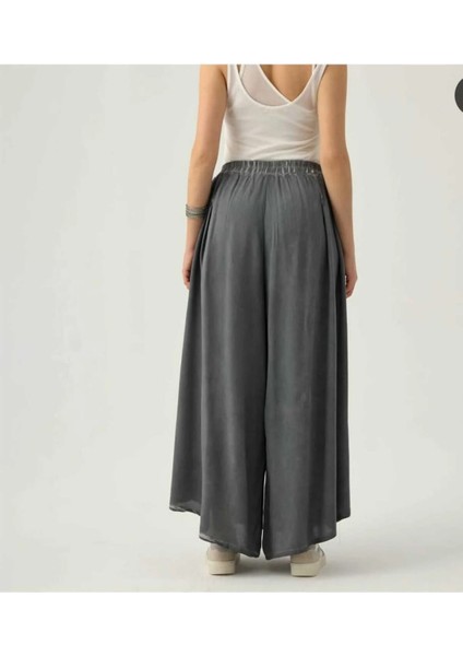 Cepsiz Bol Viskon Pantolon - Gri Renk ŞALVAR-%100 Pamuklu Kumaş.nefes Alan Organik Ürün