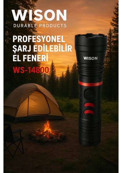 WS-14800 80 Wat 8000 Lümen 10 Saat Çalışan Profosyonel El Feneri (Yeni Ürün)