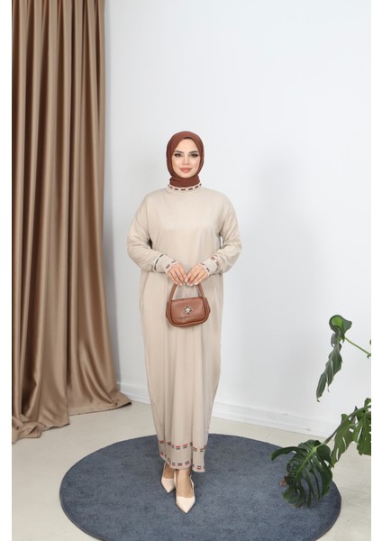 Şeritli Çift Renk Merserize Elbise