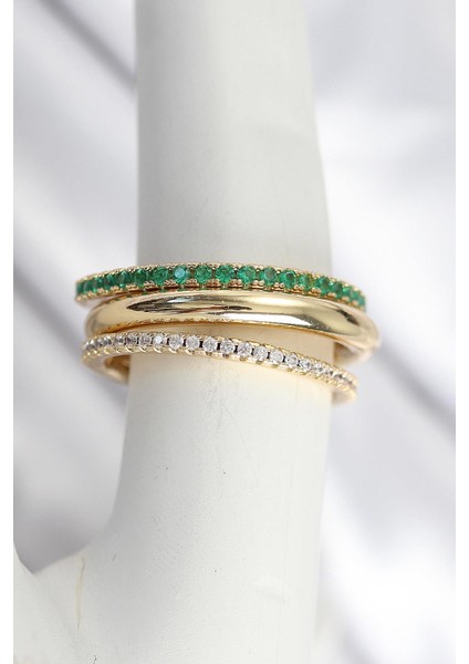 Pirinç Zirkon Taşlı Mix Renk 3lü Kadın Yüzük - PRT3500EB08604