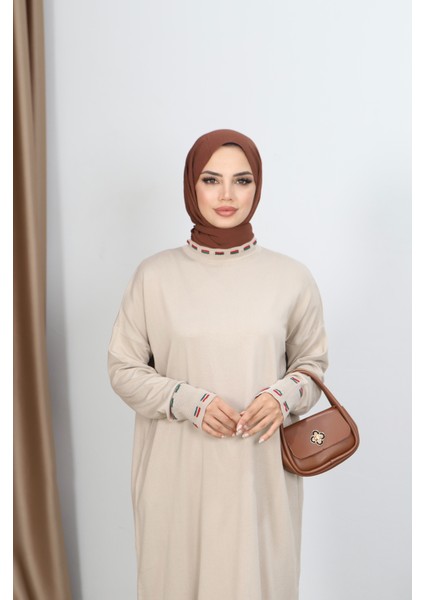 Şeritli Çift Renk Merserize Elbise modelleri