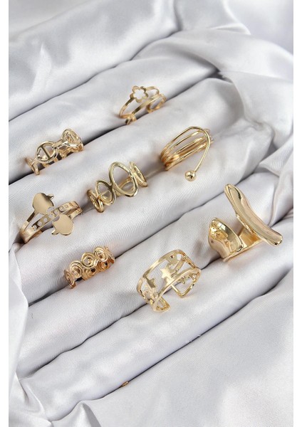 Pirinç Sarmal ve Yıldız Model Gold Renk Kadın Yüzük Kombin Set - PRT3500EB08443