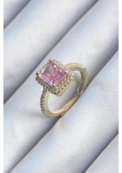 Pirinç Gold Renk Pembe Zirkon Taşlı Kadın Yüzük - PRT3500EB00826
