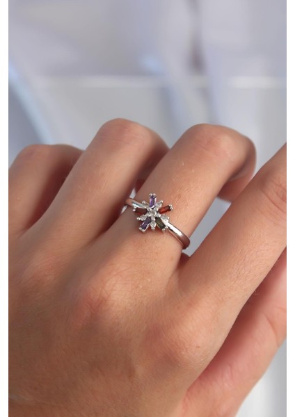 Pirinç Gümüş Renk Renkli Zirkon Taşlı Ayarlamalı Yüzük - PRT3500EB02118 fiyatları