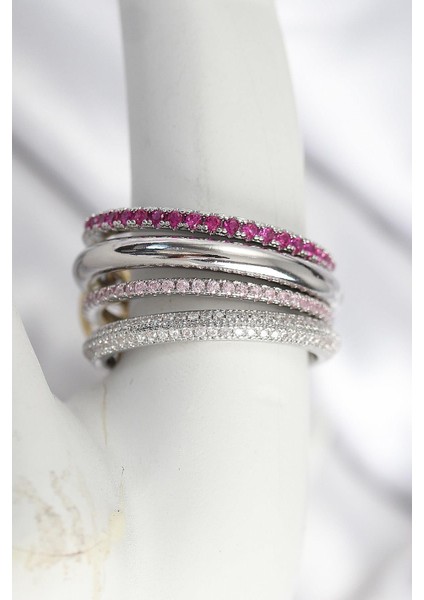 Pirinç Mix Renk Zirkon Taşlı 4lü Kadın Yüzük - PRT3500EB08607