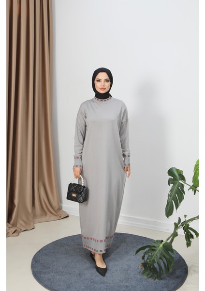 Şeritli Çift Renk Merserize Elbise