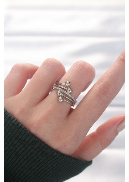 Topçuk Model Zirkon Taşlı Silver Renk Ayarlanabilir Yüzük - PRT3500EB01333