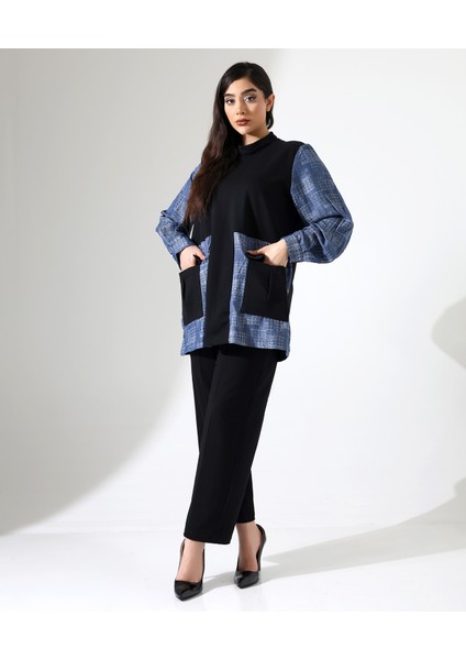 Önden Cepli Tunik Pamuk Büyük Beden Takım