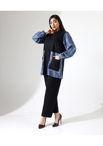 Önden Cepli Tunik Pamuk Büyük Beden Takım