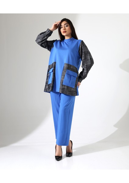 Önden Cepli Tunik Pamuk Büyük Beden Takım