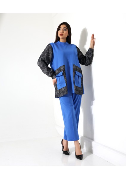 Önden Cepli Tunik Pamuk Büyük Beden Takım