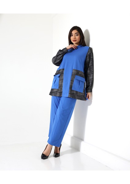 Önden Cepli Tunik Pamuk Büyük Beden Takım