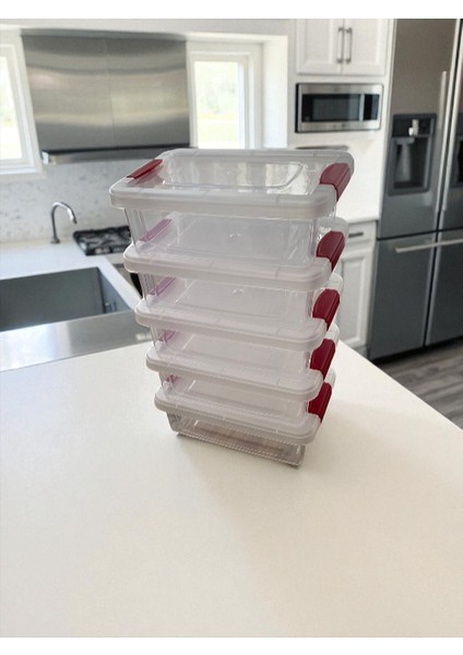 5'li Sızdırmaz Klips Kapaklı Şeffaf Saklama Kabı / Rahat Kullanım Şık Görünüm