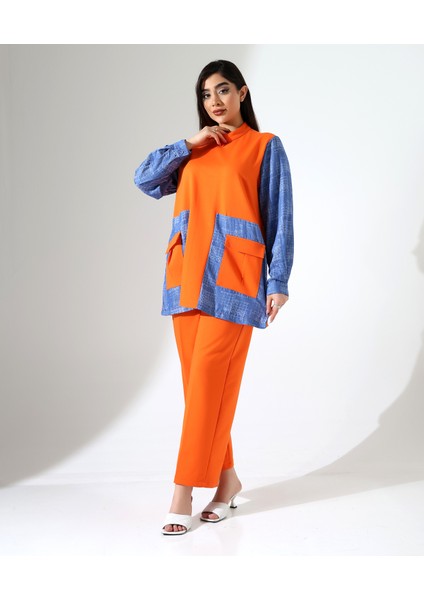 Önden Cepli Tunik Pamuk Büyük Beden Takım