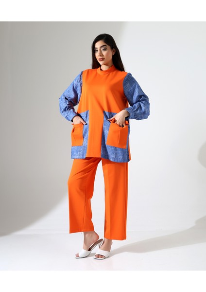 Önden Cepli Tunik Pamuk Büyük Beden Takım