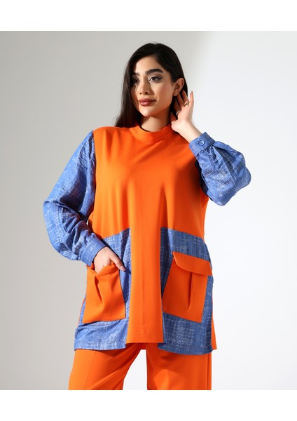 Önden Cepli Tunik Pamuk Büyük Beden Takım