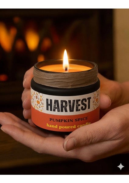 Harvest – Özel Tasarım Balkabağı Kokulu Mum (250GR) 🎃 Doğal Vegan Soya Wax | Ahşap Fitil | Özel Cam Kavanoz