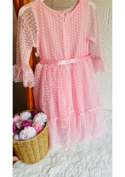 Kız Çocuk Pembe ve Kırmızı Tül Detaylı Abiye Elbise fiyatları