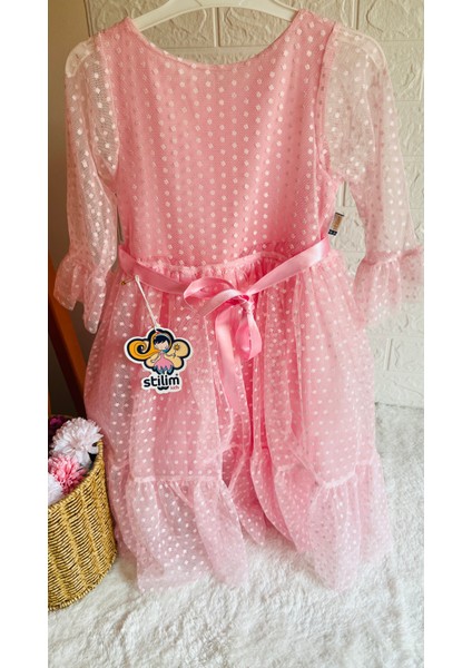 Kız Çocuk Pembe ve Kırmızı Tül Detaylı Abiye Elbise fırsatları