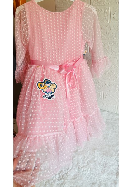 Kız Çocuk Pembe ve Kırmızı Tül Detaylı Abiye Elbise indirimleri