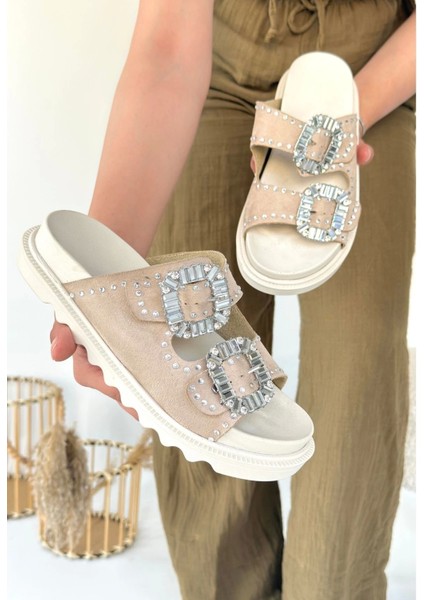 Juana Bej Nubuk Taşlı Terlik modelleri