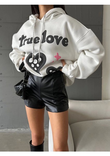 3 Iplik Şardonlu Oversize True Baskılı Sweat Beyaz modelleri
