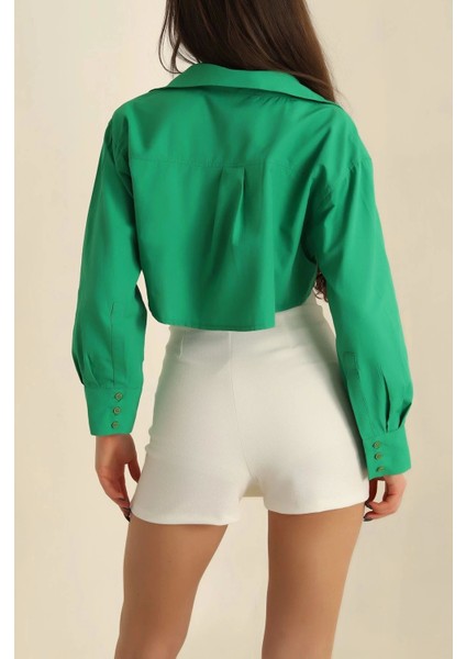 Poplin Crop Gömlek Yeşil S3060 fırsatları