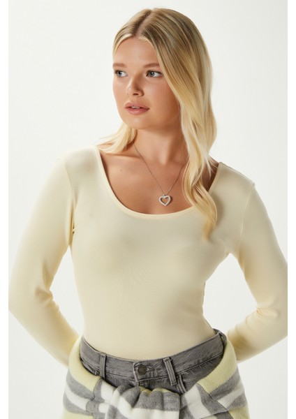 Kadın Heat Lux Touch U Yaka Tereyağı Sarısı Uzun Kol Soft Bluz
