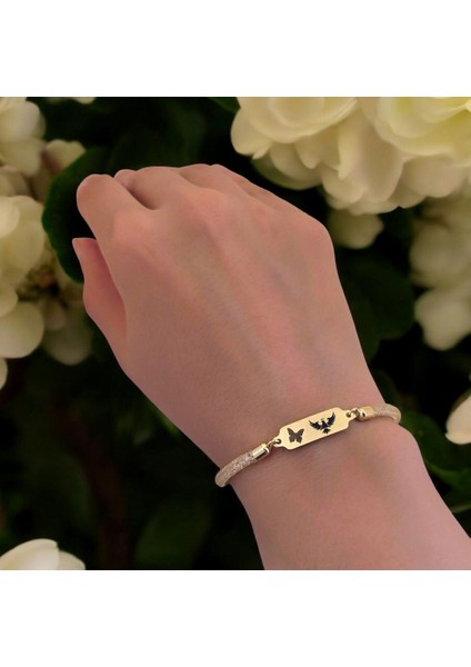 14 Ayar Plakalı Altın Kral Kartal Temalı Hasır Kordonlu Kelebek Motifli Hediye BILEKLIK-647SEMBOL