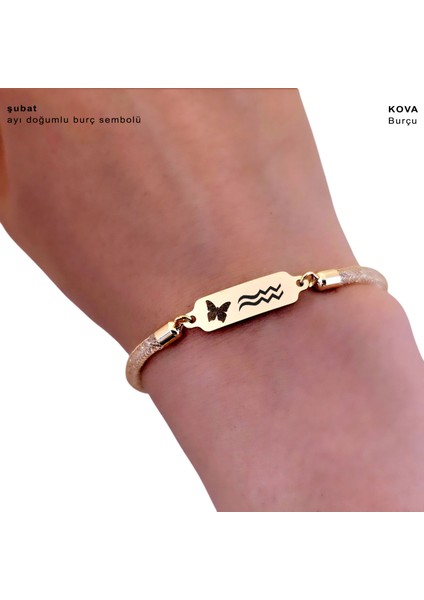 14 Ayar Altın Plakalı Şubat Ayı Doğumlarına Hasır Kordonlu Kelebek Motifli Hediye BILEKLIK-647AY fırsatları