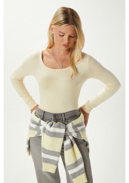 Kadın Heat Lux Touch U Yaka Tereyağı Sarısı Uzun Kol Soft Bluz modelleri